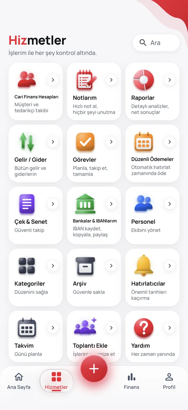 Hizmetler: bütün araçlar tek ekranda